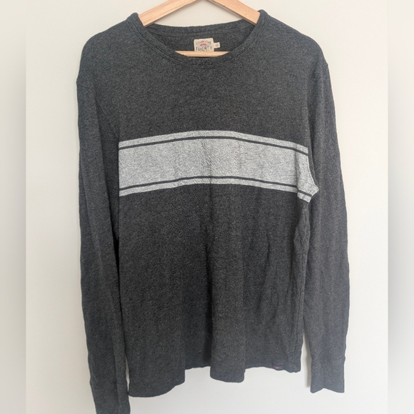Faherty Surf Stripe Crew Long Sleeve Sweater Gray Size Medium Mens Pullover - Picture 1 of 7